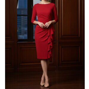Red Ruched Ruffle Sheath Dress